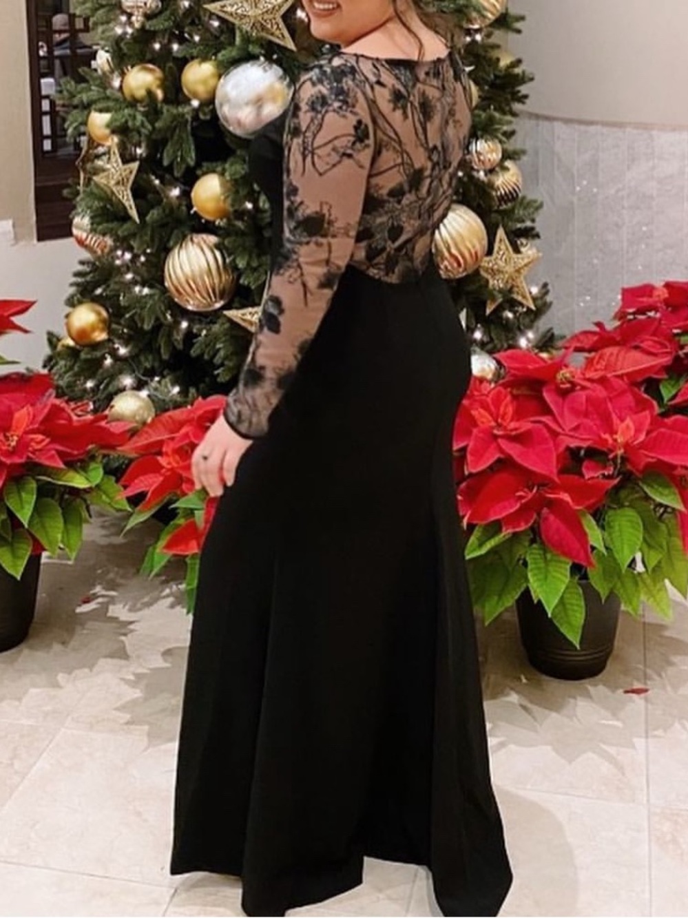 Carmen Marc Valvo Infusion Black Lace Beaded Formal Gown Size 12